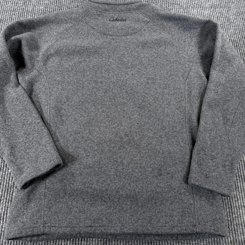 Cabelas Sweater Fleece Pullover Crew Neck Mens L Gray Raglan Sleeve Pockets